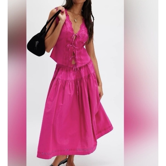Free People Dresses & Skirts - SALE NWT Free People Gesibelle Skirt Set Hot Pink Boho Festival Cottage Core